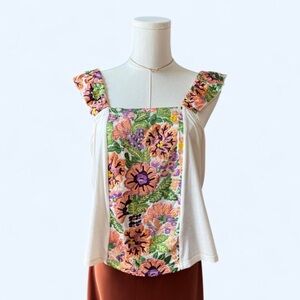 Anthropologie Embroidered Floral Blouse with Flutter Sleeves Size Small